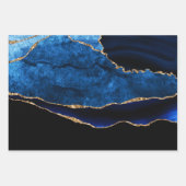 Feuille De Papier Cadeau Parties scintillant de luxe Bleu et Or Agate Anniv (Devant)