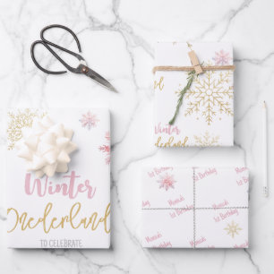 Feuille De Papier Cadeau Parties scintillant de neige de l'hiver onederland