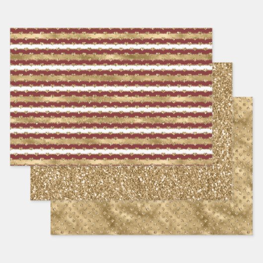 Feuille De Papier Cadeau Parties scintillant de Noël Gold Red Hearts Stripe (Lot)