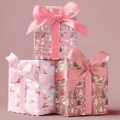 Feuille De Papier Cadeau Parties scintillant de Noël rose Look Arbres Reind