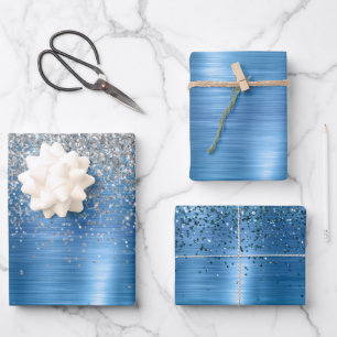Feuille De Papier Cadeau Parties scintillant d'étincelle d'argent bleu
