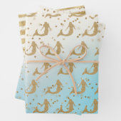 Feuille De Papier Cadeau Parties scintillant d'or Aqua Mermaid Glitz Sparkl (En situation)