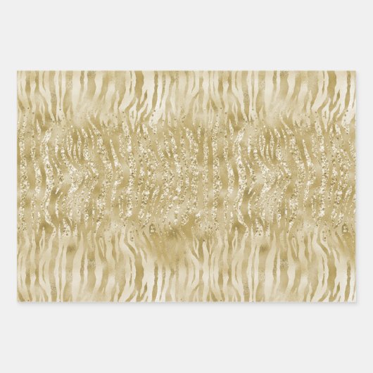 Feuille De Papier Cadeau Parties scintillant d'or Confetti Glitzy Zebra Pri (Devant 2)
