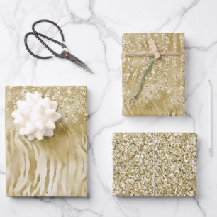 Feuille De Papier Cadeau Parties scintillant d'or Confetti Glitzy Zebra Pri