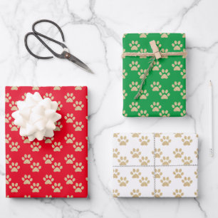 Feuille De Papier Cadeau Parties scintillant d'or Empreintes de pattes Anim