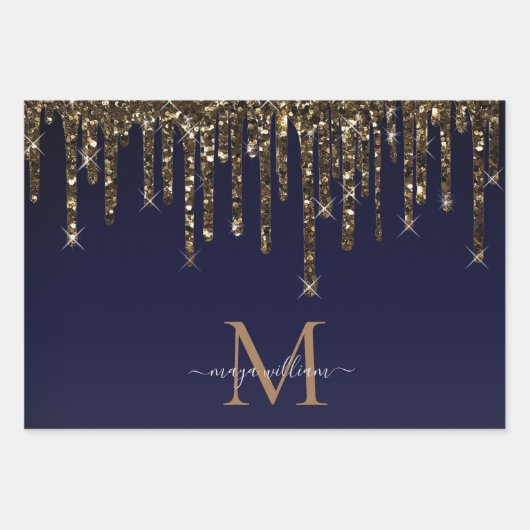 Feuille De Papier Cadeau Parties scintillant d'or Enseignant Monogramme per (Devant 3)