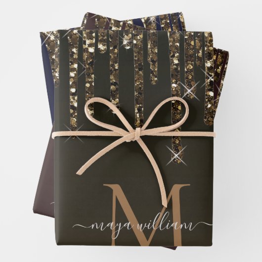 Feuille De Papier Cadeau Parties scintillant d'or Enseignant Monogramme per (En situation)