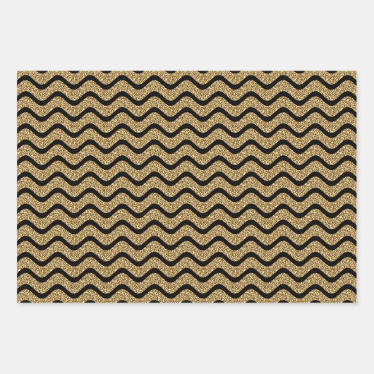 Feuille De Papier Cadeau Parties scintillant d'or Faux Chevron Stripes (Devant 3)