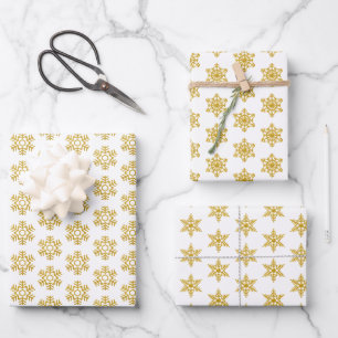 Feuille De Papier Cadeau Parties scintillant d'or Flamme de neige motif Noë