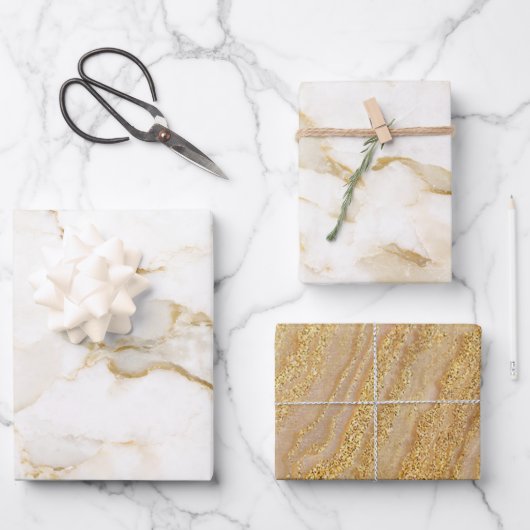 Feuille De Papier Cadeau Parties scintillant d'or moderne et chic en marbre (Recto)