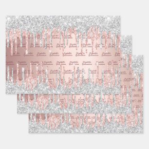 Feuille De Papier Cadeau Parties scintillant en or rose Quinceanera gouttes