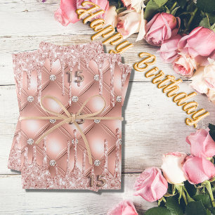 Feuille De Papier Cadeau Parties scintillant en or rose Quinceanera gouttes