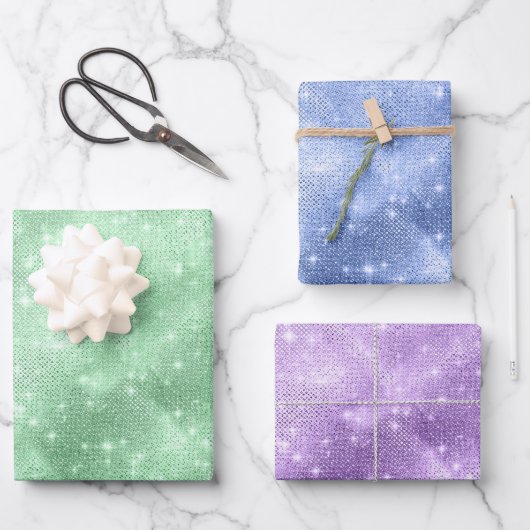 Feuille De Papier Cadeau Parties scintillant et vert brillant/bleu/violet I (Recto)