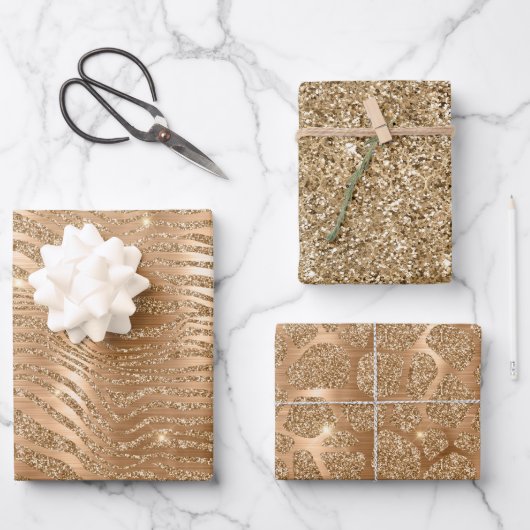 Feuille De Papier Cadeau Parties scintillant Glam Or Zebra Print (Recto)