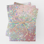 Feuille De Papier Cadeau Parties scintillant holographique rose or rose arg (En situation)