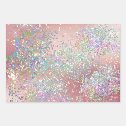 Feuille De Papier Cadeau Parties scintillant holographique rose or rose arg (Devant)