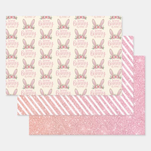 Feuille De Papier Cadeau Parties scintillant Lapin Rose Un lapin est un 1er (Lot)