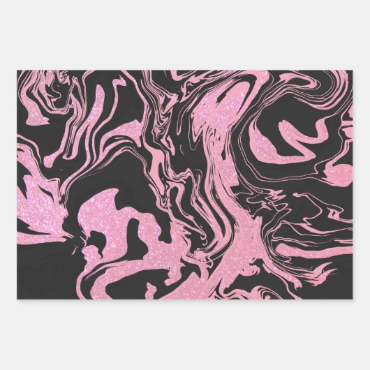 Feuille De Papier Cadeau Parties scintillant moderne en gris noir (Devant 3)