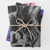 Feuille De Papier Cadeau Parties scintillant moderne en gris noir (En situation)