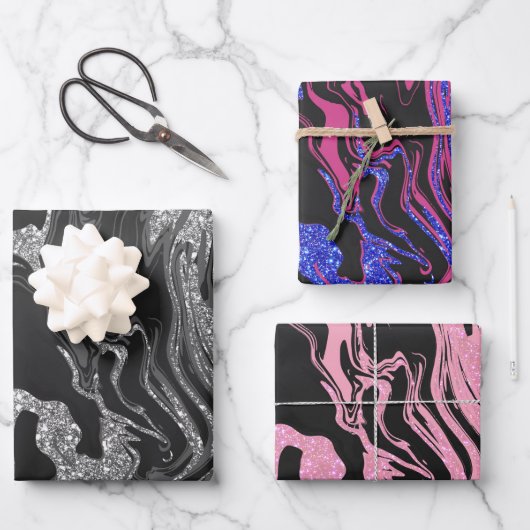 Feuille De Papier Cadeau Parties scintillant moderne en gris noir (Recto)