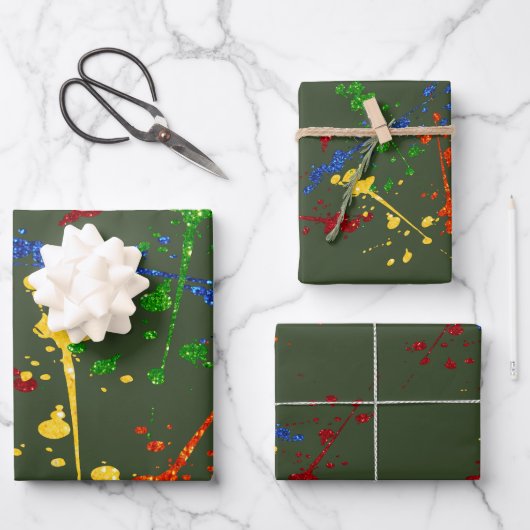 Feuille De Papier Cadeau Parties scintillant Paintball Party Paint Splatter (Recto)