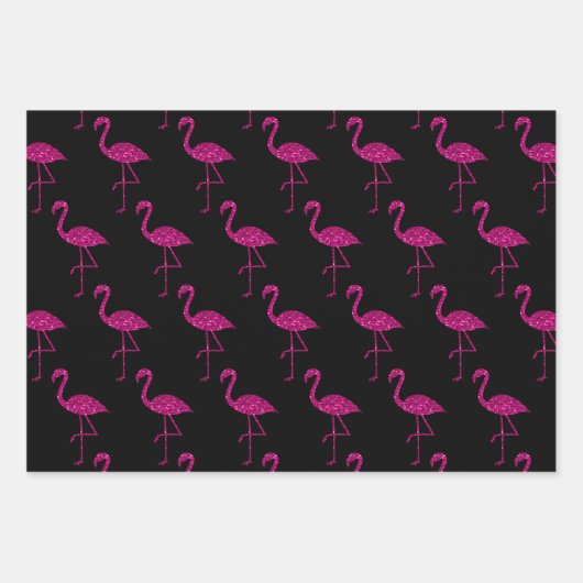Feuille De Papier Cadeau Parties scintillant rose brillant motif noir (Devant 3)