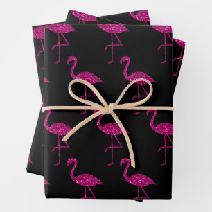 Feuille De Papier Cadeau Parties scintillant rose brillant motif noir