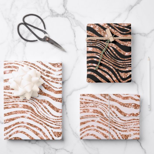 Feuille De Papier Cadeau Parties scintillant rose Gold Zebra (Recto)