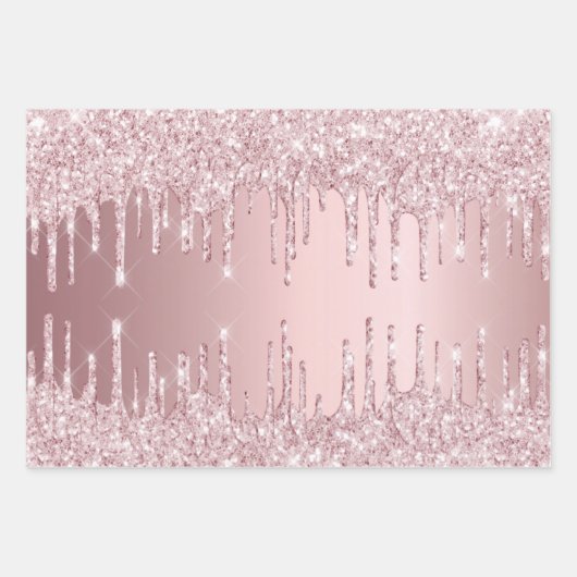 Feuille De Papier Cadeau Parties scintillant rose gouttes brillant monogram (Devant 2)