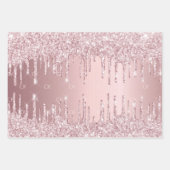 Feuille De Papier Cadeau Parties scintillant rose gouttes brillant monogram (Devant)