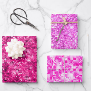 Feuille De Papier Cadeau Parties scintillant rose magenta et Motif de verre