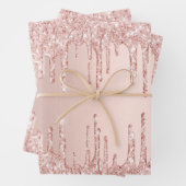 Feuille De Papier Cadeau parties scintillant rose or gouttes rose brillant  (En situation)