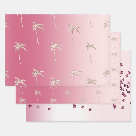 Feuille De Papier Cadeau Parties scintillant rose pâle Palmiers Ombre (Lot)