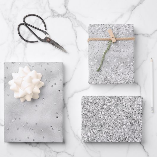 Feuille De Papier Cadeau Parties scintillant Silver Glam Sparkle Confetti (Recto)