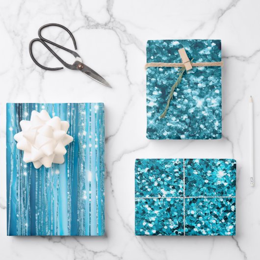 Feuille De Papier Cadeau Parties scintillant Turquoise Aqua Glam (Recto)