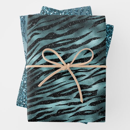 Feuille De Papier Cadeau Parties scintillant turquoise Glam Zebra (En situation)
