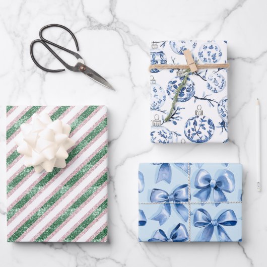 Feuille De Papier Cadeau Parties scintillant verte Bleu Ornements Vaches No (Recto)