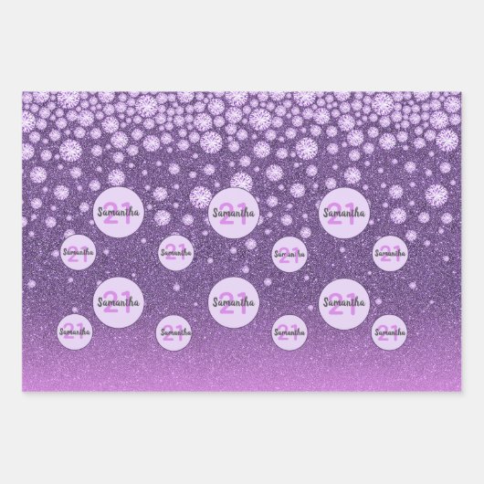 Feuille De Papier Cadeau Parties scintillant violet d'anniversaire monogram (Devant)