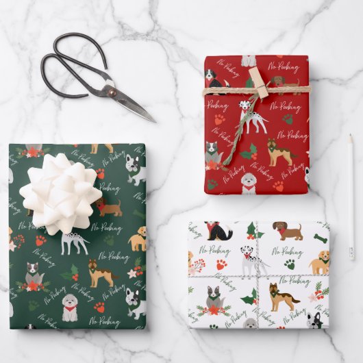 Feuille De Papier Cadeau Pas de pékin Festif Noël Chien de race Motif (Recto)