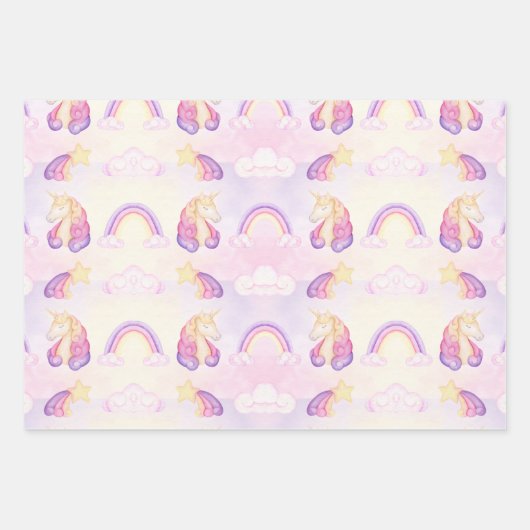 Feuille De Papier Cadeau Pastel Aiguilles Et Unicornes (Devant 3)