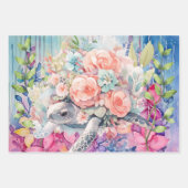 Feuille De Papier Cadeau Pastel Aquarelle Florale Tortues de mer (Devant 3)