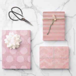 Feuille De Papier Cadeau Pastel Aquarelle Rose Doré Polka Rayures