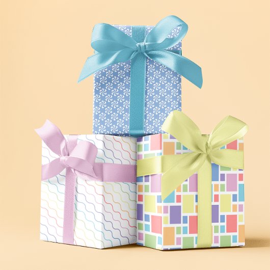 Feuille De Papier Cadeau Pastel arc-en-ciel bleu ensemble 3