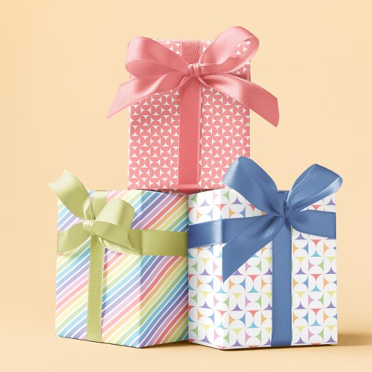 Feuille De Papier Cadeau Pastel arc-en-ciel jeu rose de 3