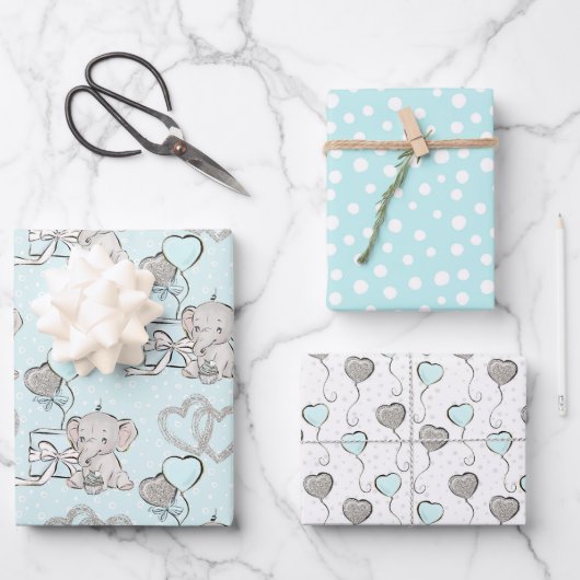 Feuille De Papier Cadeau Pastel Baby Boy Cute Elephant (Recto)