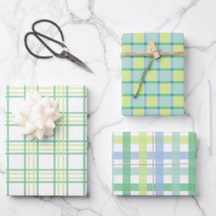 Feuille De Papier Cadeau Pastel Blue Green Plaid À damiers En vichy