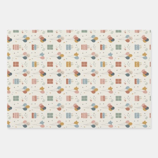 Feuille De Papier Cadeau Pastel Cakes, Balloons & Confetti Scandi (Devant)