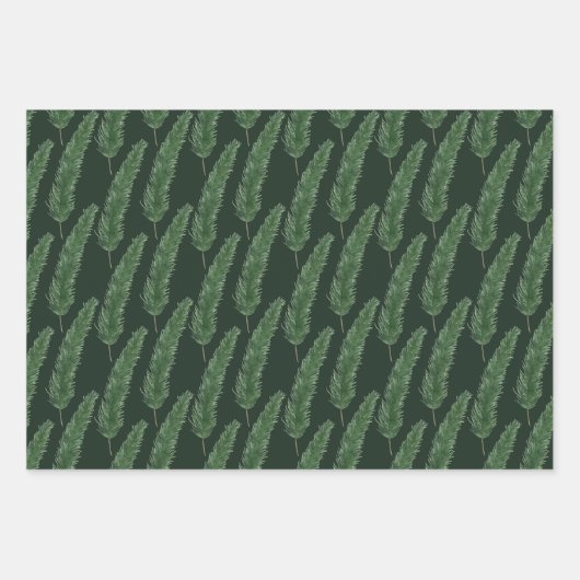 Feuille De Papier Cadeau Pastel & Chasseur traditionnel Pins d'hiver Vert N (Devant 3)
