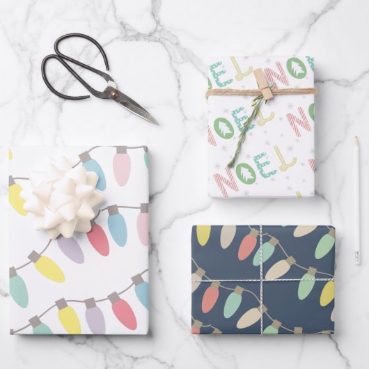 Feuille De Papier Cadeau Pastel Christmas Lights Noel Holiday (Recto)