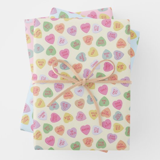 Feuille De Papier Cadeau Pastel Conversation Candy Coeurs Enveloppement Cad (En situation)